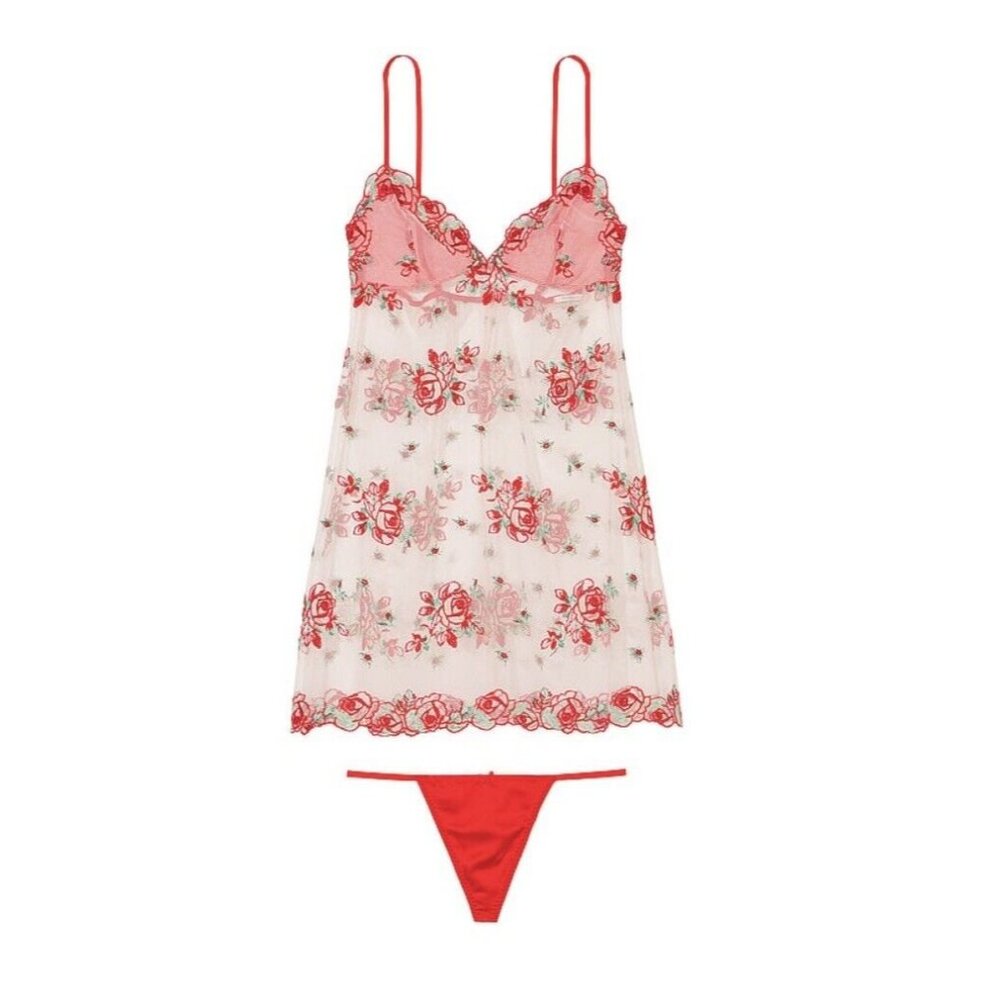 Victoria Secret Floral Embroidery Sheer Mesh Slip Size Large - Picture 9 of 11